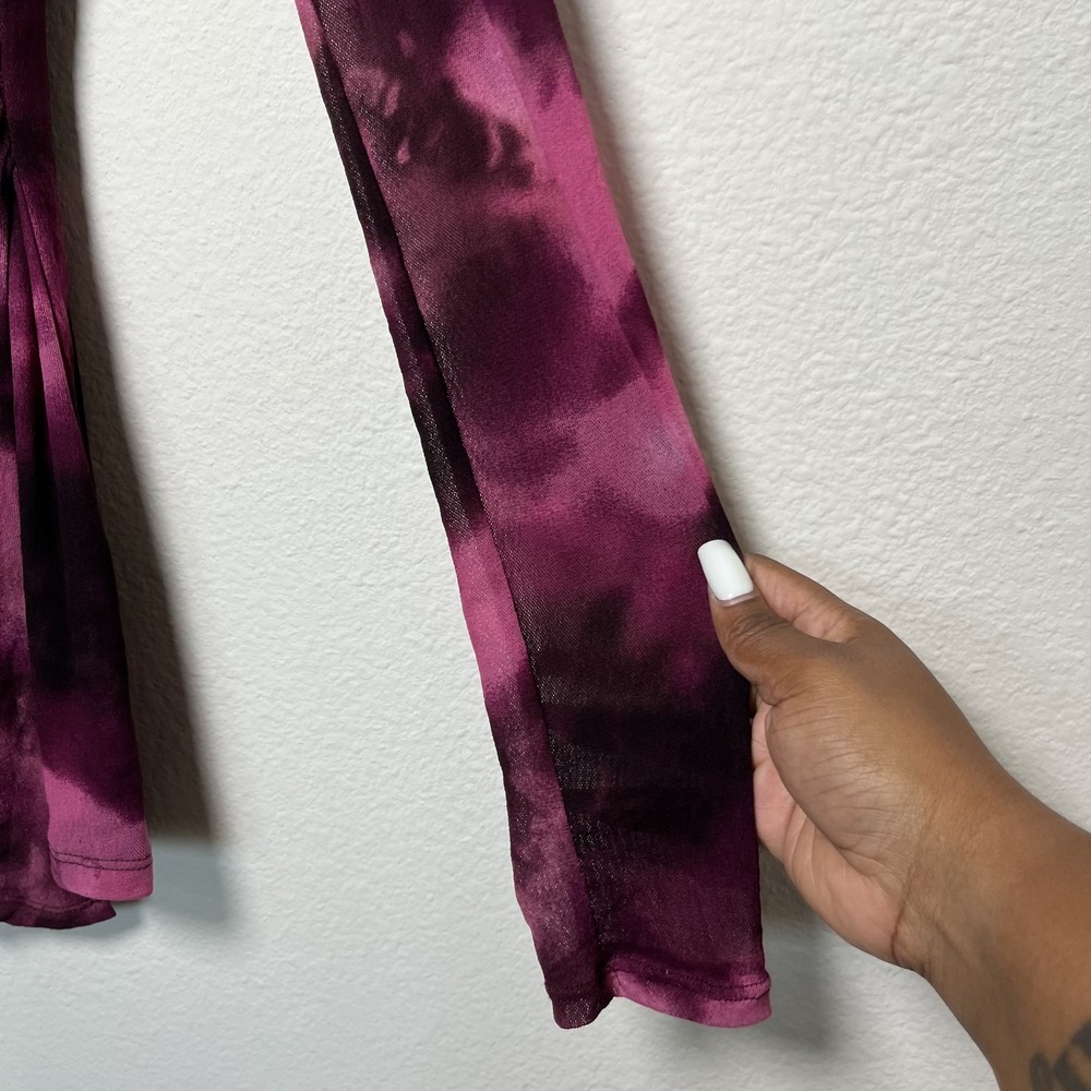 VTG‎ 90s y2k Women Faux Wrap Babydoll Top Medium Burgundy Nylon Knit Whimsigoth - Picture 5 of 10